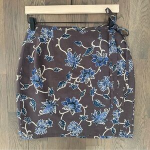 Vintage Limited America Floral Print 100% Linen Wrap Mini Skirt Purple, Blue 8